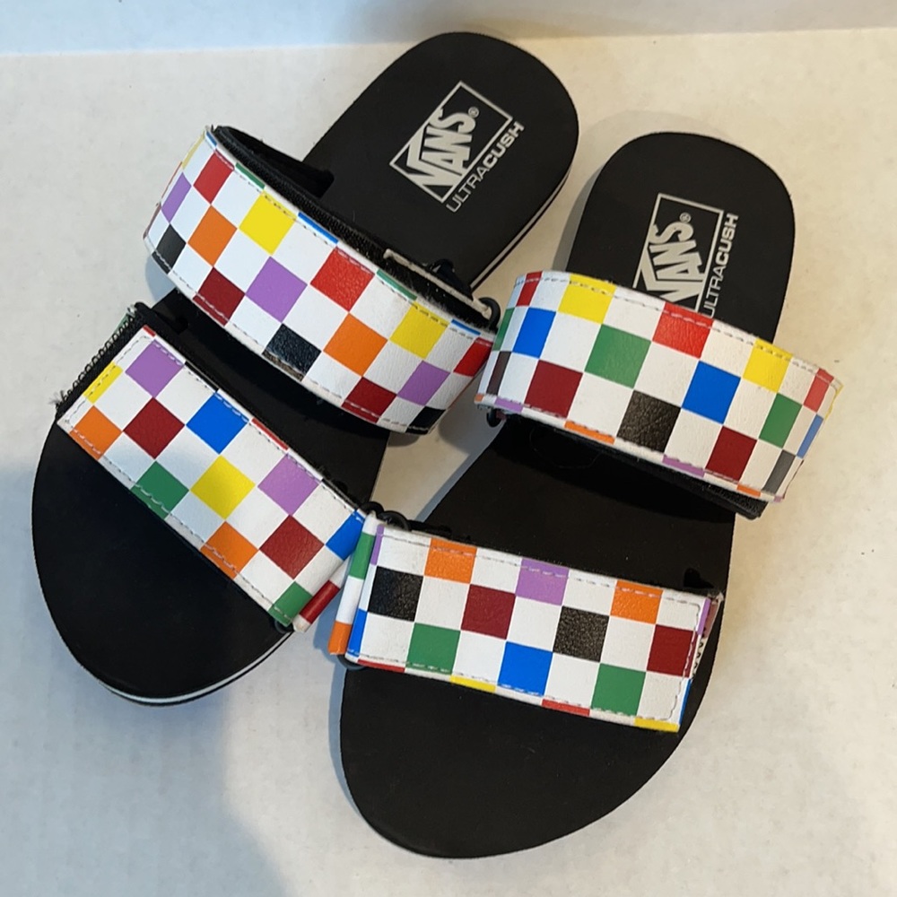 Vans Rainbow Checker Adjustable Slides Size 5 - image 2